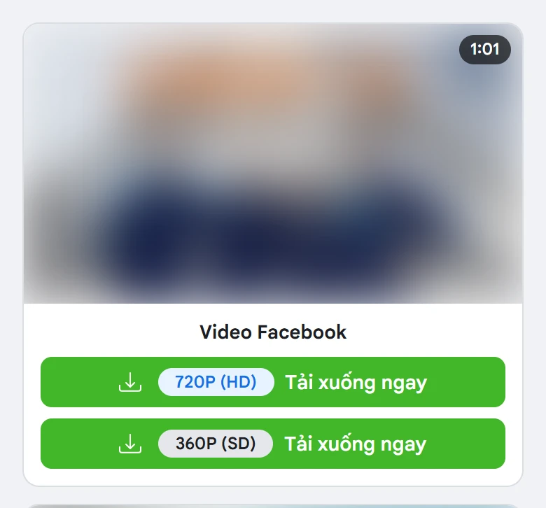 Một thẻ kết quả trong công cụ tải hàng loạt trên điện thoại với nút 720P HD và 360P SD