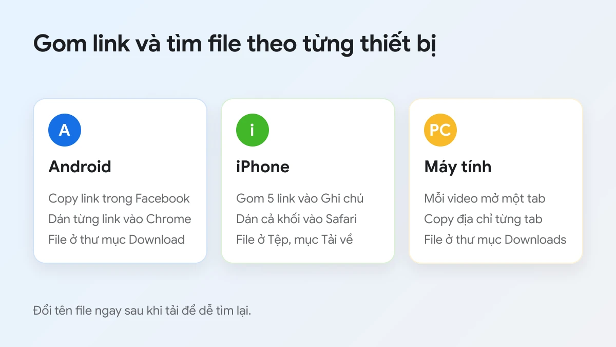Mẹo gom link và nơi lưu file khi tải nhiều video Facebook trên Android, iPhone và máy tính