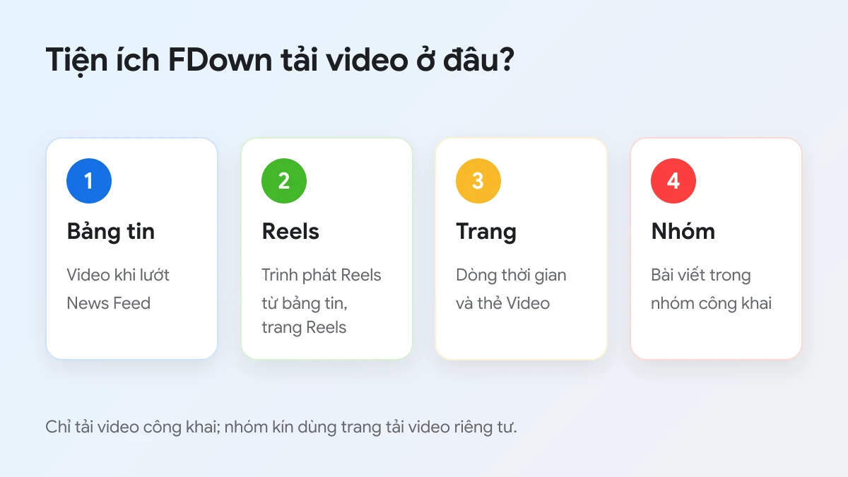 4 nơi tiện ích FDown tải được video Facebook: bảng tin, Reels, trang và nhóm