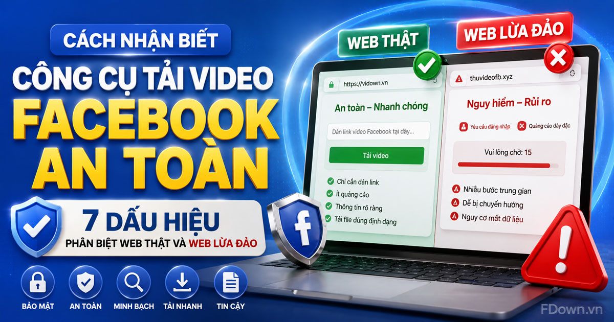 Cách nhận biết công cụ tải video Facebook an toàn - 7 dấu hiệu phân biệt web thật và web lừa đảo
