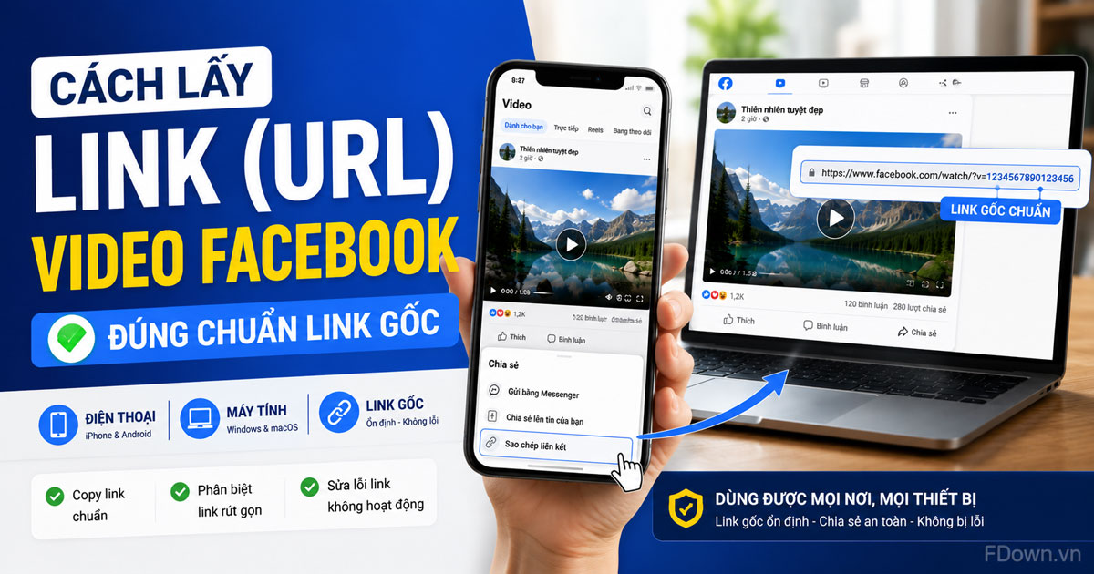 Cách lấy link (URL) video Facebook đúng chuẩn link gốc trên điện thoại & máy tính