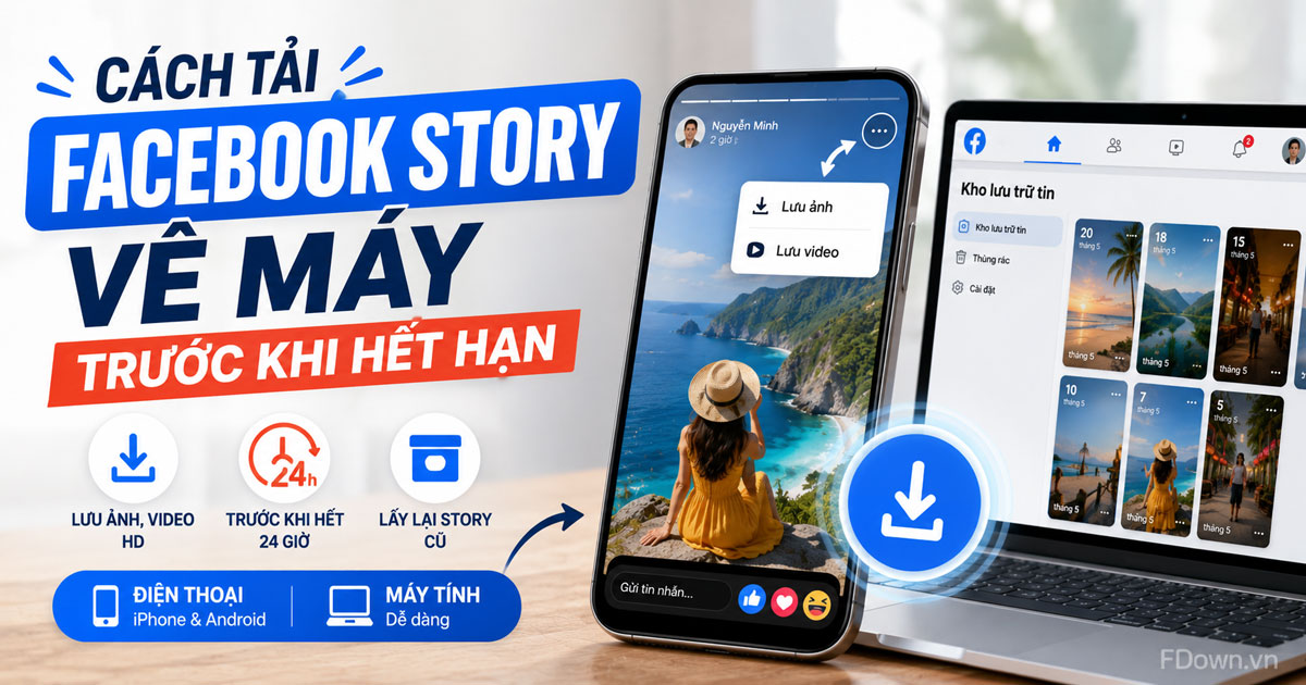 Cách tải Facebook Story về máy trước khi hết hạn để lưu ảnh, video HD trên điện thoại và máy tính