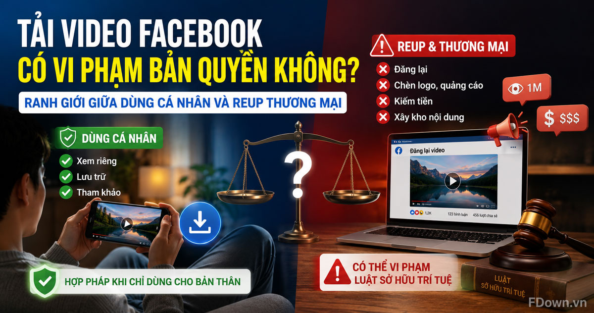 Tải video Facebook có vi phạm bản quyền không? Ranh giới giữa dùng cá nhân và reup thương mại