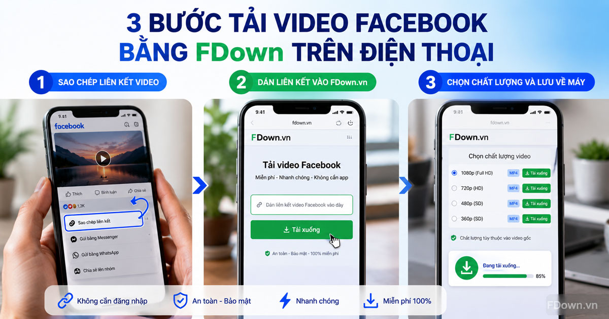 Ba bước tải video Facebook bằng FDown trên điện thoại