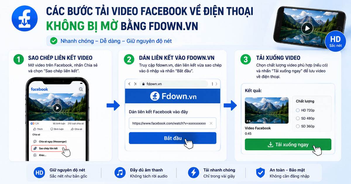 Các bước tải video Facebook về điện thoại bằng fdown.vn