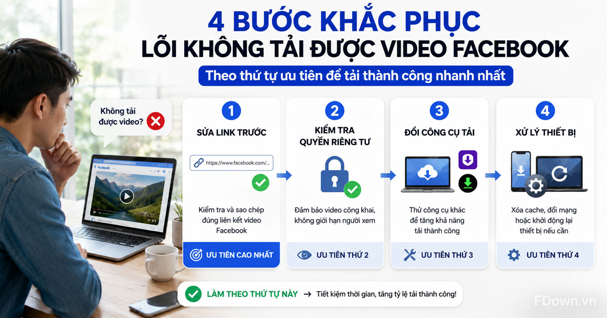 Các bước khắc phục lỗi không tải được video Facebook theo thứ tự ưu tiên
