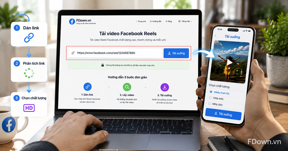 Thao tác dán link video Reels vào ô nhập liệu của công cụ tải trên trình duyệt