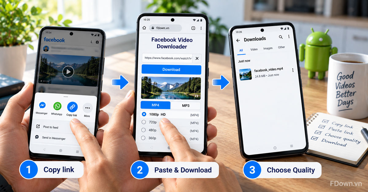 Choosing an MP4 quality for a Facebook video in Chrome on Android