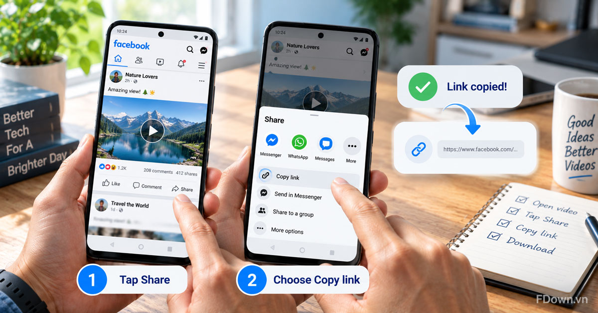 Copy link in the Share menu of the Facebook app on Android