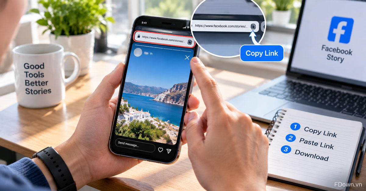 Copying the link of a public Facebook story from the browser address bar