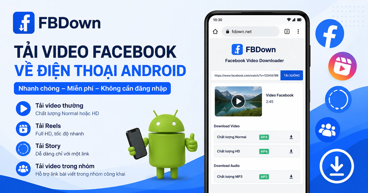 FBDown tải video Facebook về điện thoại Android