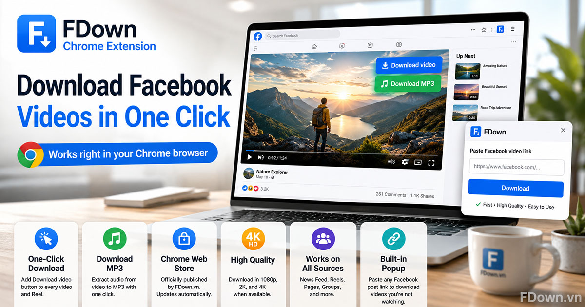 FDown Chrome Extension showing the Download video button on a Facebook video