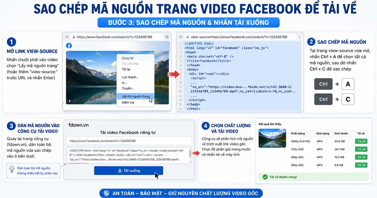 Sao chép mã nguồn trang video Facebook để tải về