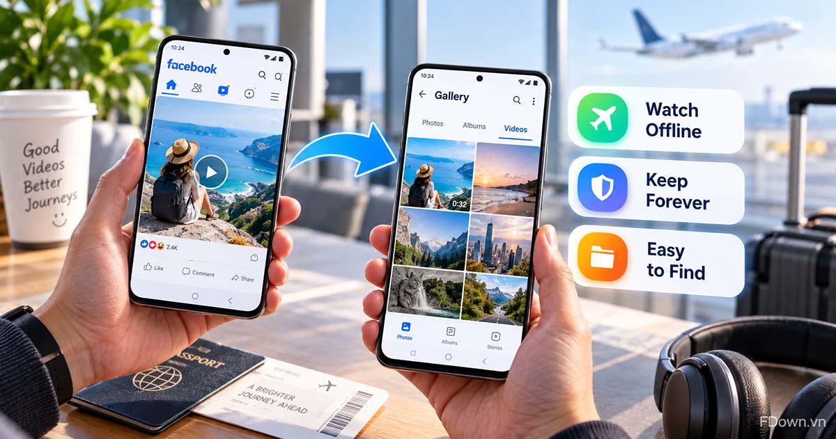 A public Facebook video open on an Android phone before saving it to the gallery