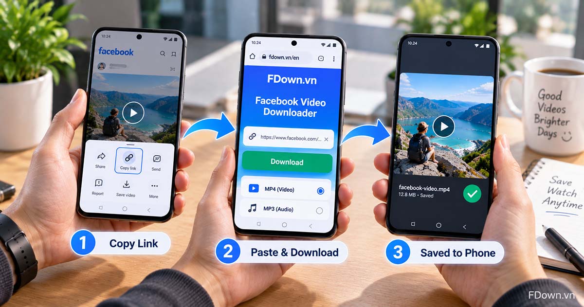 Pasting a Facebook video link into the downloader box in a phone browser