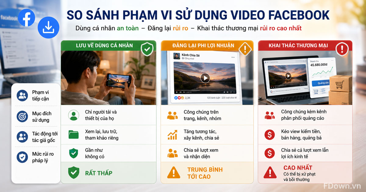 So sánh phạm vi sử dụng video Facebook giữa dùng cá nhân và đăng lại