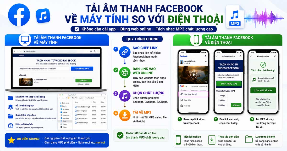 Tải âm thanh Facebook về máy tính so với điện thoại Tải âm thanh Facebook về máy tính có khác gì so với điện thoại không