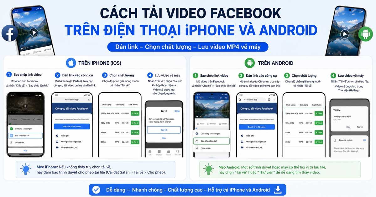 Cách tải video Facebook trên điện thoại iPhone và Android