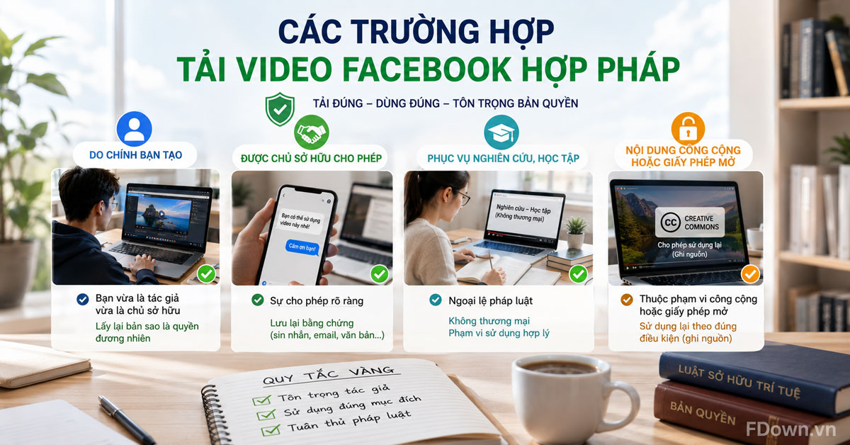 Các trường hợp tải video Facebook được xem là hợp pháp