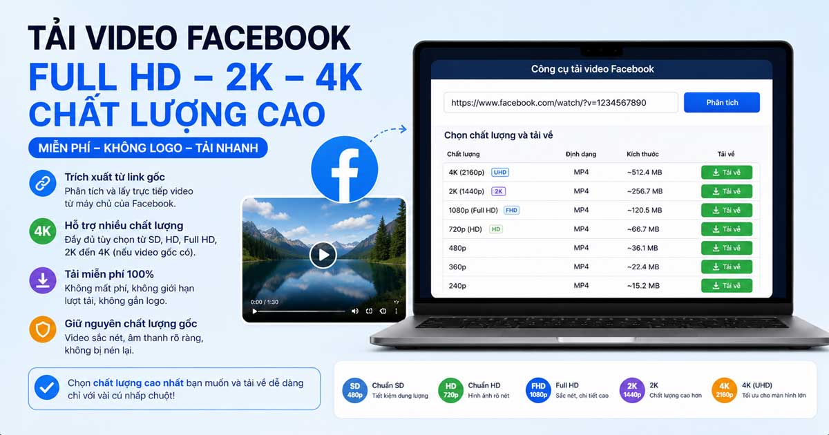 Tải video Facebook Full HD 2K 4K chất lượng cao