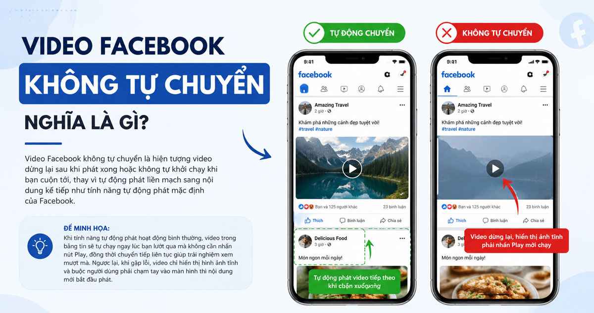 Hiện tượng video Facebook không tự chuyển trên bảng tin